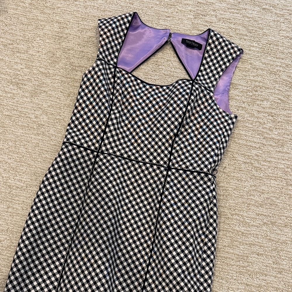 Black and White Checkered Dress with Purple Lining